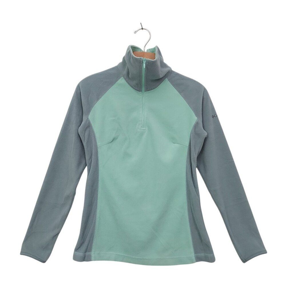 Columbia Fleece Sweatshirt Juniors Small Green 1/4 Zip Outdoor Hiking Travel